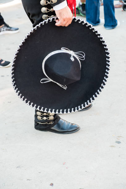 Detail of mariachi pants with ornaments while playing on a stage stock photo