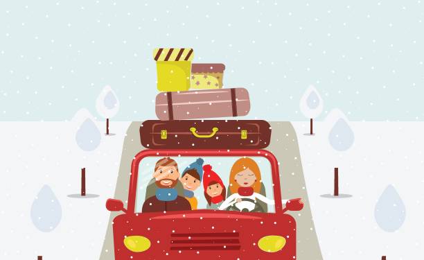 ilustraciones, imágenes clip art, dibujos animados e iconos de stock de vacaciones - christmas tree family winter art