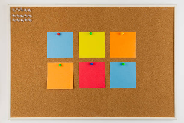 istock Colorful paper pined to cork board as reminders. 1061419468