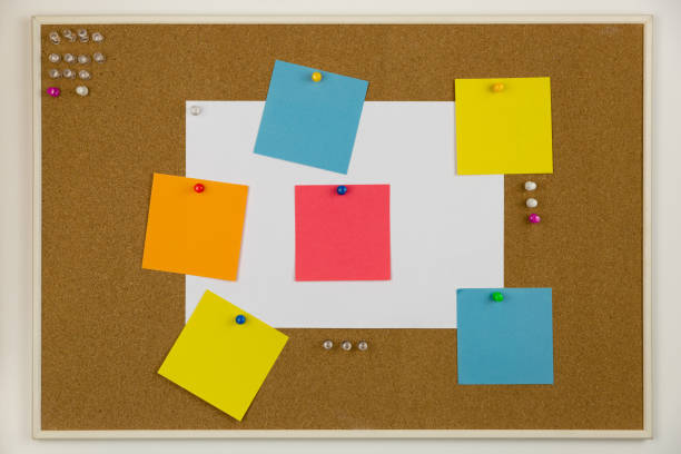 istock Cork board with pins and papers with reminders and tasks. 1061419820