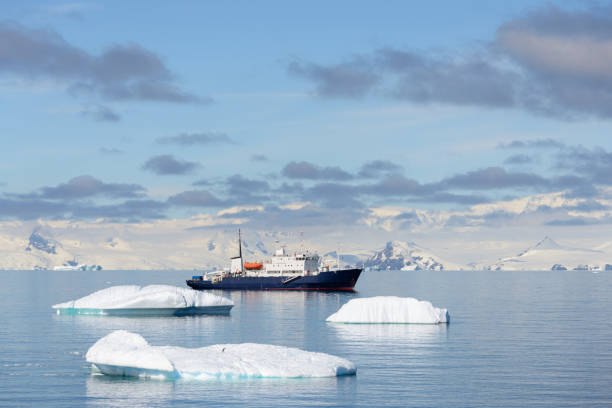 istock Expedition ship with iceberg in Antarctic sea 1061419892