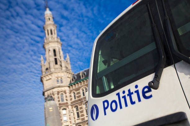 Police in Belgium Police van in Antwerp, Belgium. belgium stock pictures, royalty-free photos & images