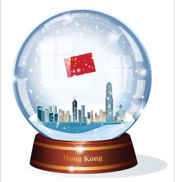 Vector illustration of Hong Kong, Snow Globe