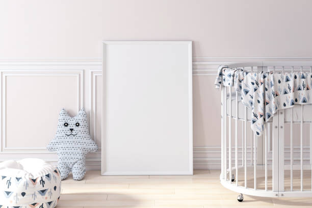 istock baby crib with poster frame 1061427248
