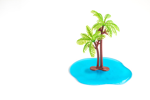 Palm tree and ocean tropical minimal creative concept. Space for copy.