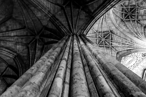 Photograph taken in Guadalajara, Jalisco, Mexico. Emphasizing a neo-Gothic column of the atoning temple of the holy sacrament.