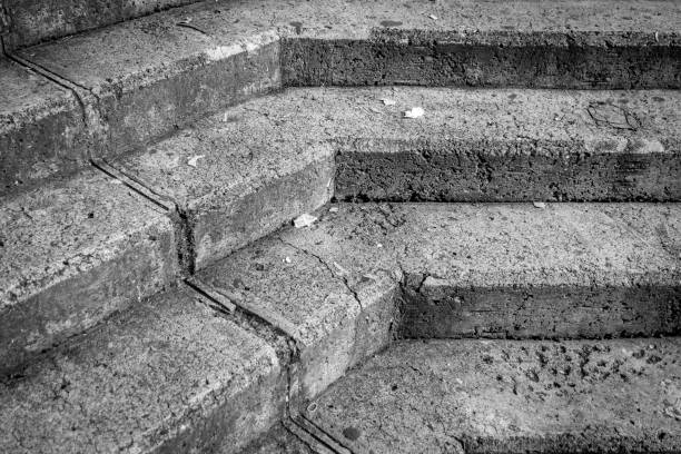 istock Stairs with years of use in black and white 1061434670