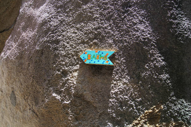 istock The Baths Message Directional Sign on Rock, shot at the British Virgin Islands 1061436614