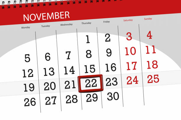 istock Calendar planner for the month, deadline day of the week 2018 november, 22, Thursday 1061437002
