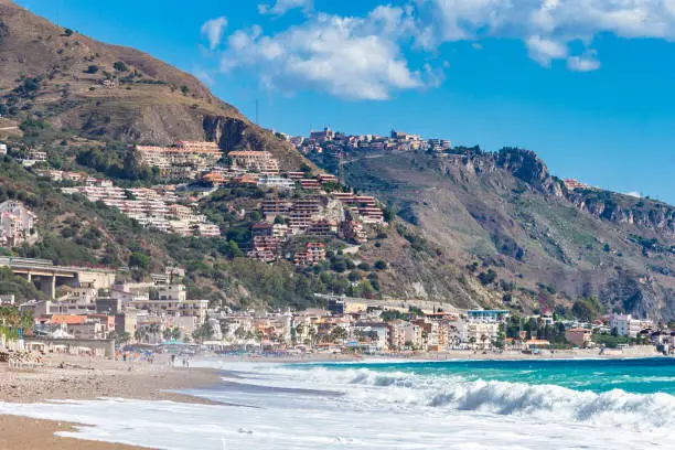 Photo of Letojanni. Nestled to the north of Taormina, Letojanni is a popular coastal resort. Sicily, Italy.