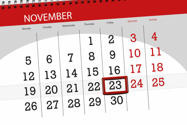 istock Calendar planner for the month, deadline day of the week 2018 november, 23, Friday 1061437122