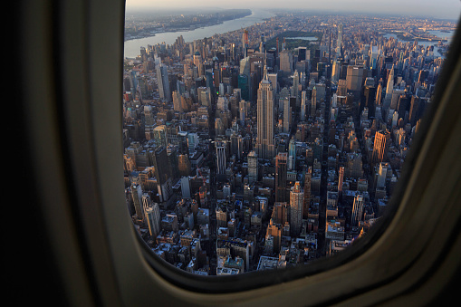 New York City Skyline shot From Above in a plane
