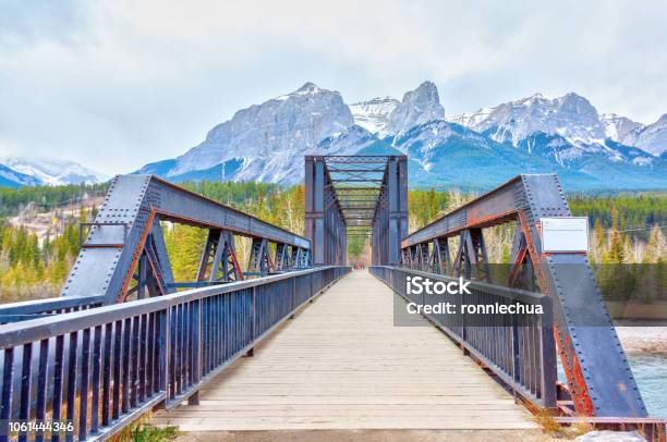 Canmore Engine Bridge Spur Line Trail Over Bow River Stock Photo - Download Image Now