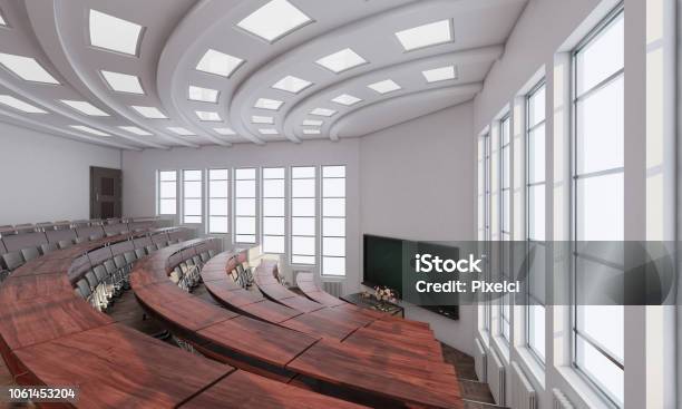 Wide Angle View Of A Lecture Room Stock Photo - Download Image Now - University, Auditorium, Indoors