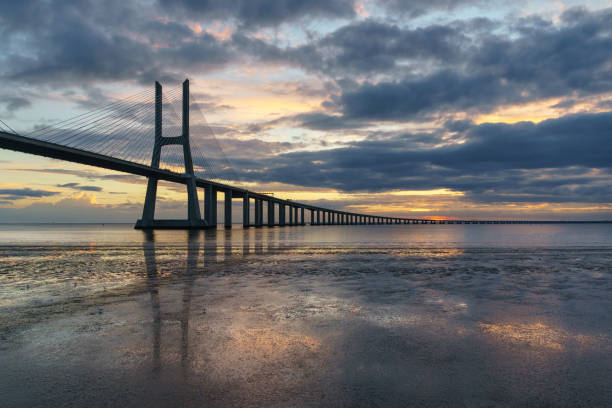 istock Vasco da Gama Bridge landscape at sunrise. 1061453394