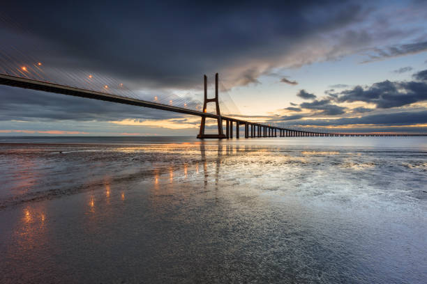 istock Vasco da Gama Bridge landscape at sunrise. 1061453400