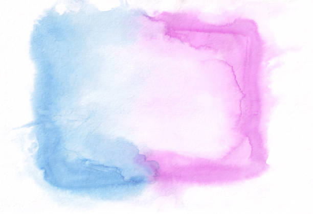 istock Orchid (fuchsia) and cyan (cerulean) mixed watercolor horizontal gradient background. It's useful for greeting cards, valentines, letters. Abstract art style handicraft pattern 1061454800