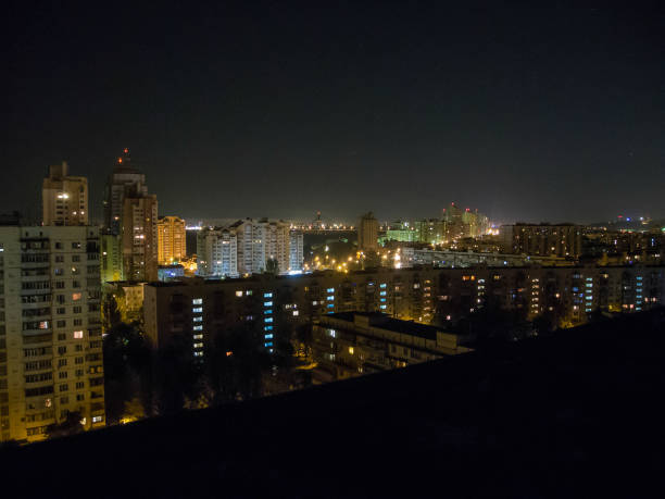 istock Night city landscape, sleeping quarters with tall houses. 1061455156