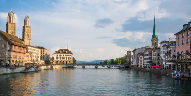Zurich cityscape and Limmat River in Switzerland