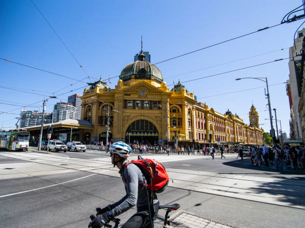 Melbourne, Australia - February 3, 2017: Flinders Street railway station during a busy day.