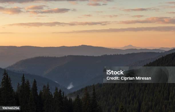 Autumn Layers Nature Landscape In Rodnei Mountains Before Sunrise Stock Photo - Download Image Now