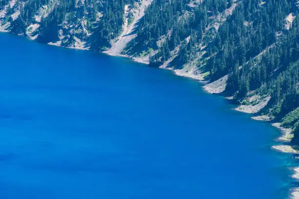 Zoomed in view of Crater Lake National Park, with negative space for copy and text