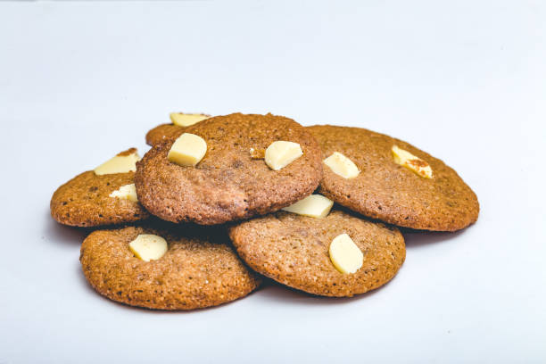 istock Chip cookie homemade with white chocolate isolated on white background. 1061471148