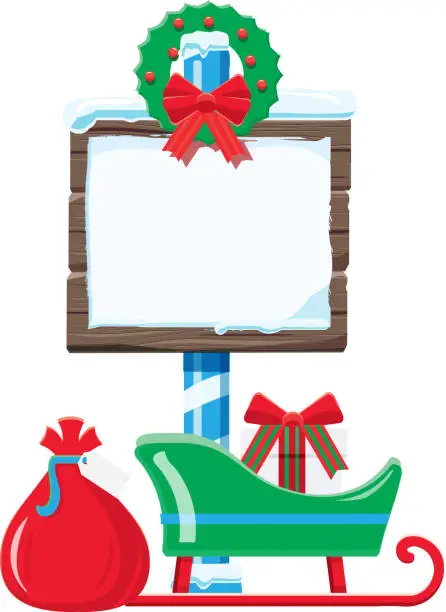 Vector illustration of Wooden winter sign with Christmas elements