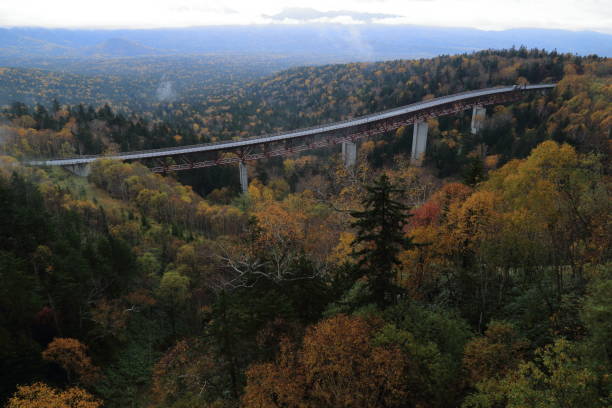 Autumn picture of Mikuni Pass, Hokkaido, Japan Extremely beautiful during autumn time when you see red, yellow, green, brown come together to form a picturesque view. mikuni pass stock pictures, royalty-free photos & images