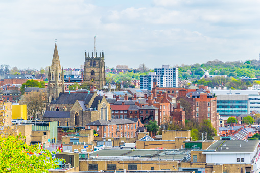 Aerial view of nottingham dominated by cathedral, England