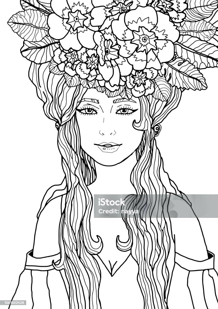 Isolated Illustration Of Fairy With Long Hair Stock Illustration - Download  Image Now - Coloring Book Page - Illlustration Technique, Fairy, Women -  iStock