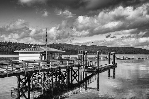 Empty marina at Bedwell Harbour, Pender Island, Canada, after the cruising season is over