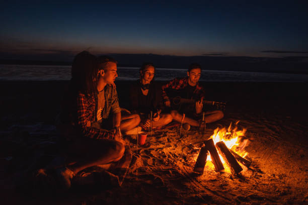istock young friends have picnic with bonfire on the beach 1061520436