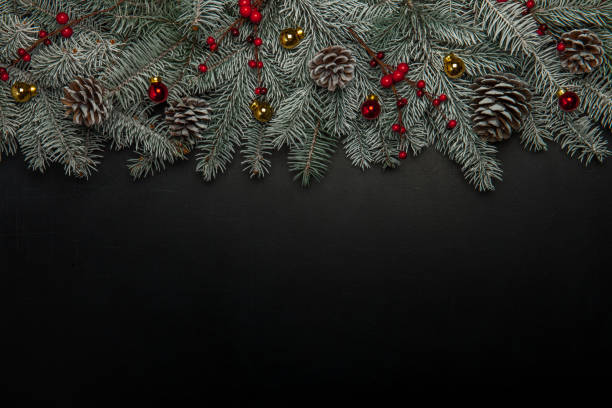 istock Christmas fir tree with decoration on dark background. 1061521754