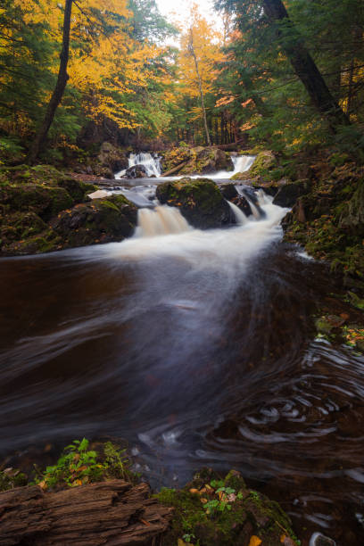 Overlooked falls of the Porcupine Mountains Wilderness State Park in Upper Michigan stock photo