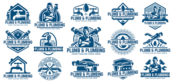 15 Plumbing design or icon template pack, with retro or vintage style, easy to customize