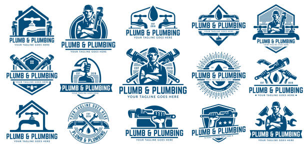 15 Plumbing design or icon template pack, with retro or vintage style. 15 Plumbing design or icon template pack, with retro or vintage style, easy to customize plumber stock illustrations