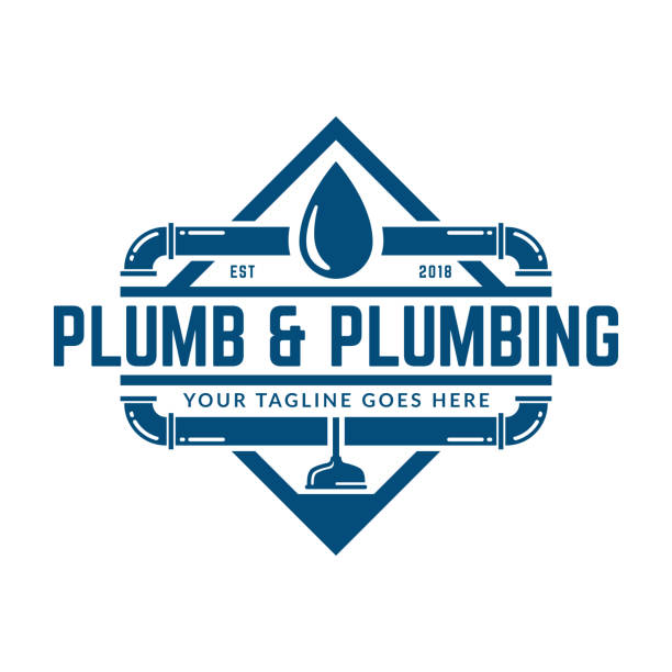 Plumbing design or icon template, easy to customize Plumbing design or icon template with retro or vintage style, perfect for your plumbing company brand plumber pipe stock illustrations