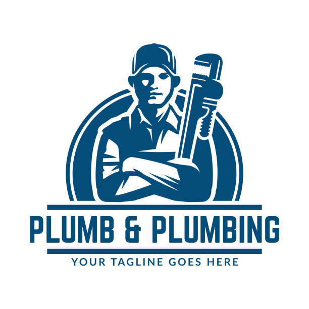дизайн сантехники или шаблон значка, легко настроить - mechanic plumber repairman repairing stock illustrations