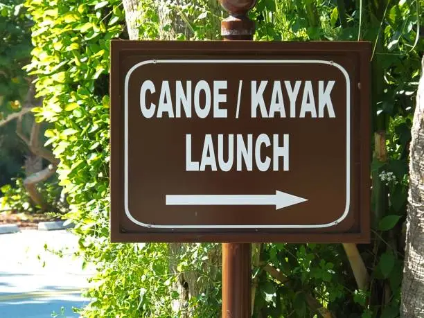 Canoe/Kayak Launch sign directing to area.