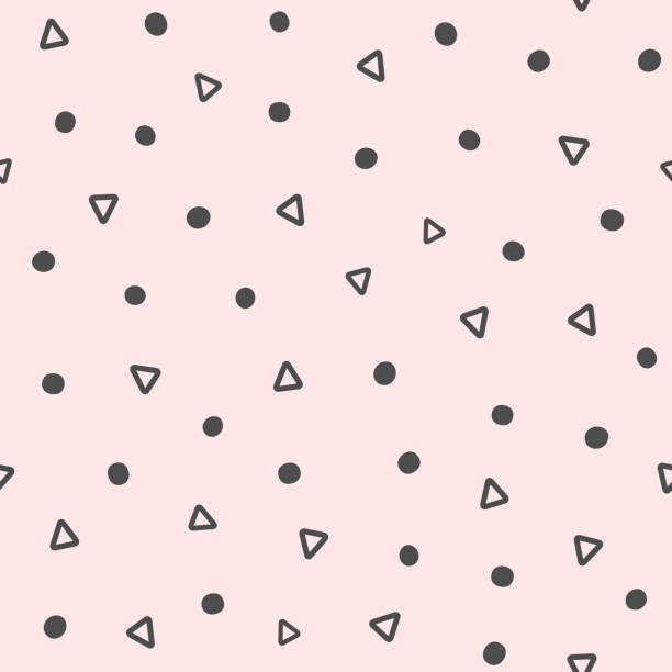 Repeated round spots and triangles drawn by hand. Cute geometric seamless pattern. Repeated round spots and triangles drawn by hand. Cute geometric seamless pattern. Girly vector illustration. drawing of pink and black polka dot wallpaper stock illustrations