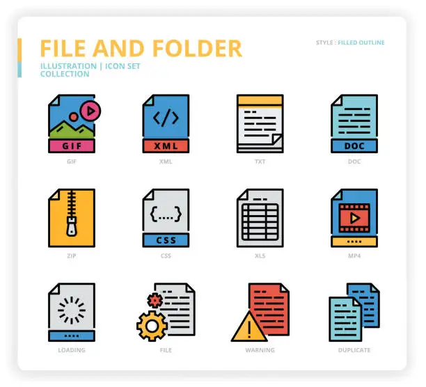 Vector illustration of File and folder icon set