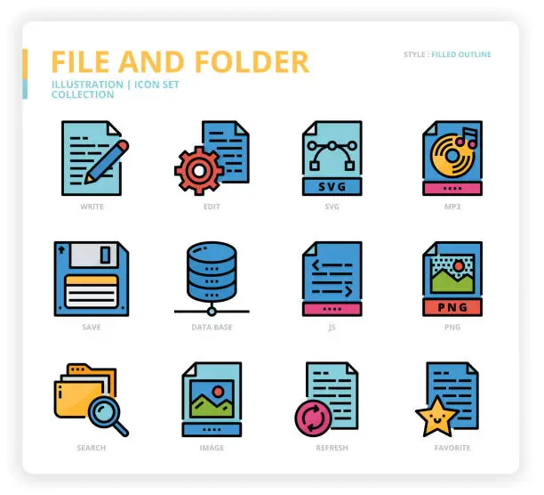 Vector illustration of File and folder icon set