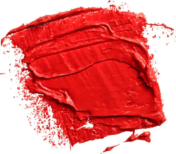 Vector illustration of Textured red oil paint brush stroke,convex with shadows, eps 10 vector illustration isolated on transparent background. Red lipstick sample.