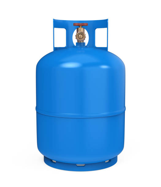 blue gas cylinder isolated - botija de gas imagens e fotografias de stock