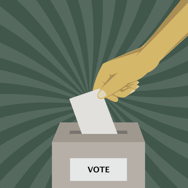 ilustrações de stock, clip art, desenhos animados e ícones de hand casting vote in a ballot box - vote casting