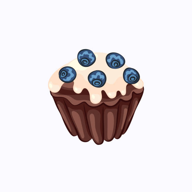 分離したブルーベリーとチョコレートのマフィンを艶をかけられました。 - muffin blueberry muffin blueberry isolated点のイラスト素材／クリップアート素材／マンガ素材／アイコン素材