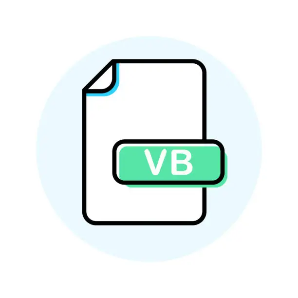 Vector illustration of VB file format, extension color line icon