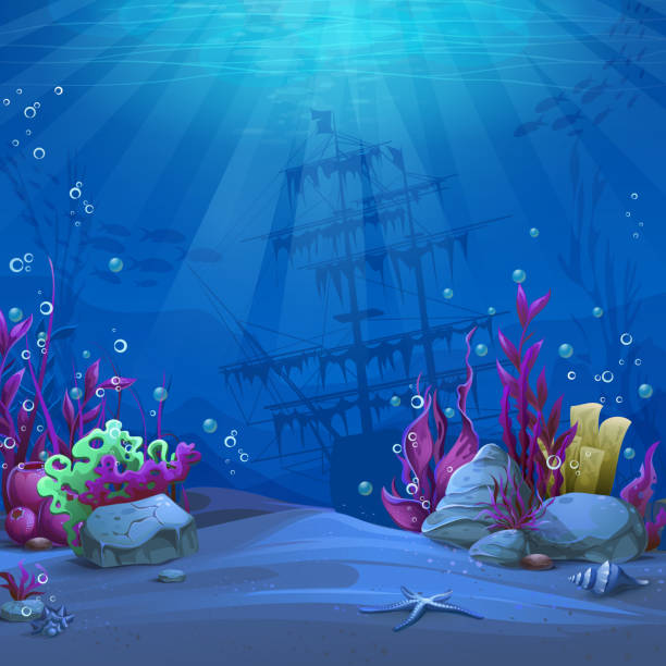 świat podsea w niebieskim motywie - podwodny ilustracje stock illustrations