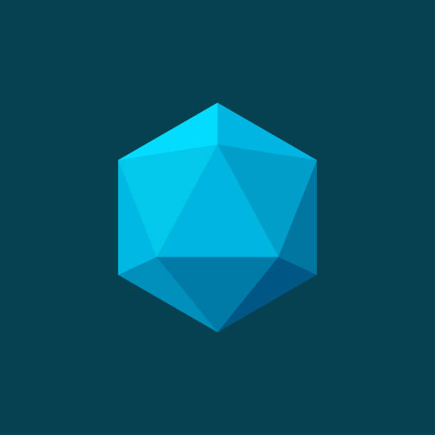 ilustrações de stock, clip art, desenhos animados e ícones de icosahedron on blue background. plane colors - the polyhedron